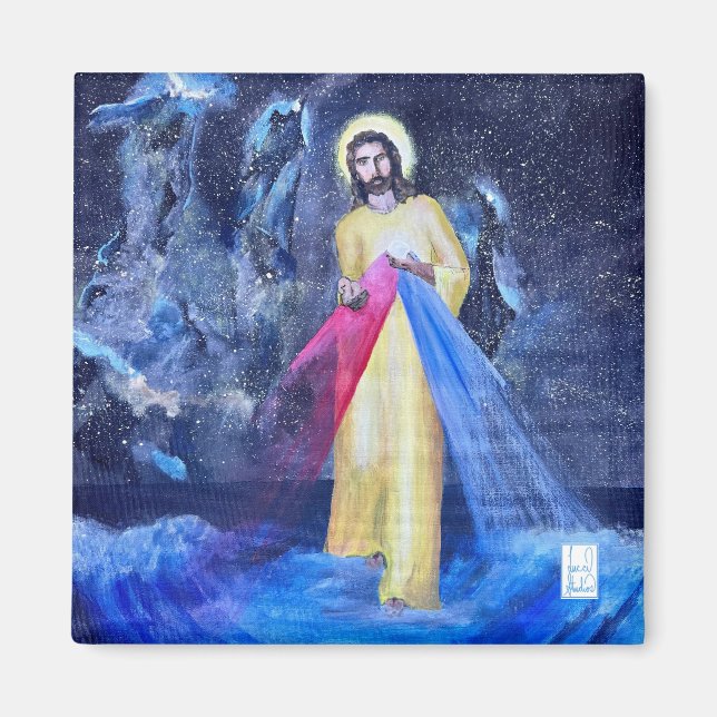 Aimant Jésus Miséricorde divine sur l'eau avec les Galaxi (Devant)