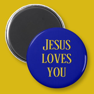 Aimant Jésus t'aime Marine bleu et or