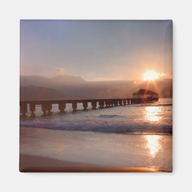 Aimant Jetée de plage au coucher du soleil, Hawaï (Devant)