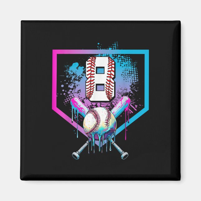 Aimant Jeu de baseball 8e anniversaire Accueil Plate Boys (Devant)