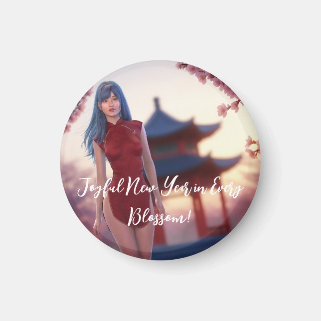 Aimant Jeune Cheongsam Beauté Poster pour le Nouvel An ch (Devant)