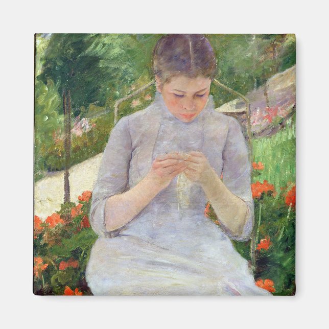 Aimant Jeune femme Coudre dans le jardin, c.1880-82 (Devant)