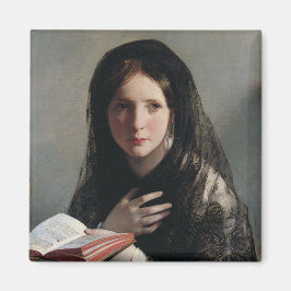 Aimant Jeune femme perdue dans les rêves (Lire un livre)