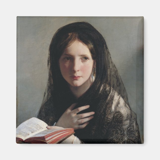 Aimant Jeune femme perdue dans les rêves (Lire un livre) (Devant)