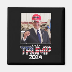 Aimant Joe Biden portant un chapeau Trump Élection 2024 D