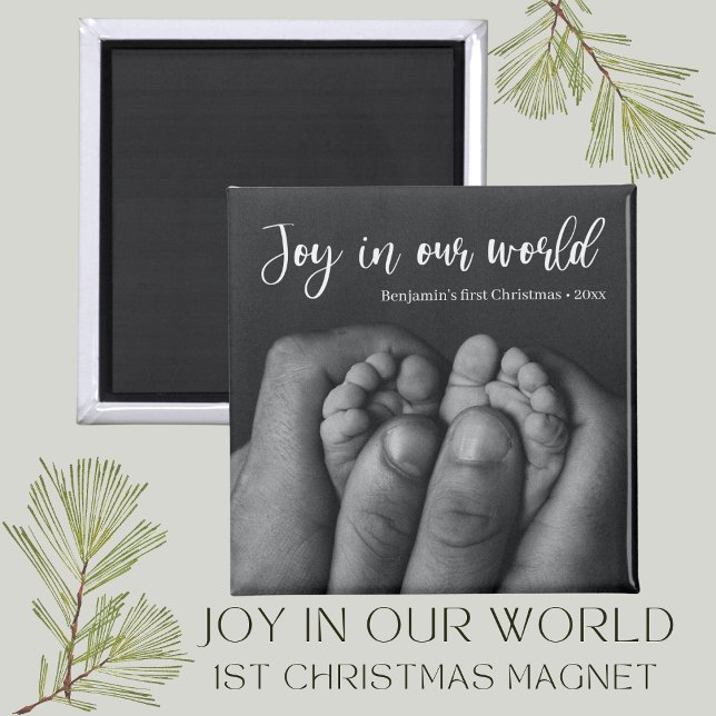Aimant "Joie dans notre monde" Premier Noël de bébé (joy in our world photo Christmas magnet babys first christmas holiday gift)