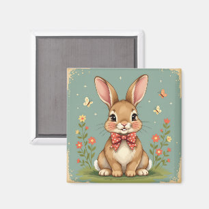 Aimant Joli adorable lapin brun avec noeud papillon