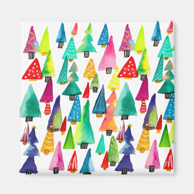 Aimant Joli aquarelle arbres de Noël (Devant)