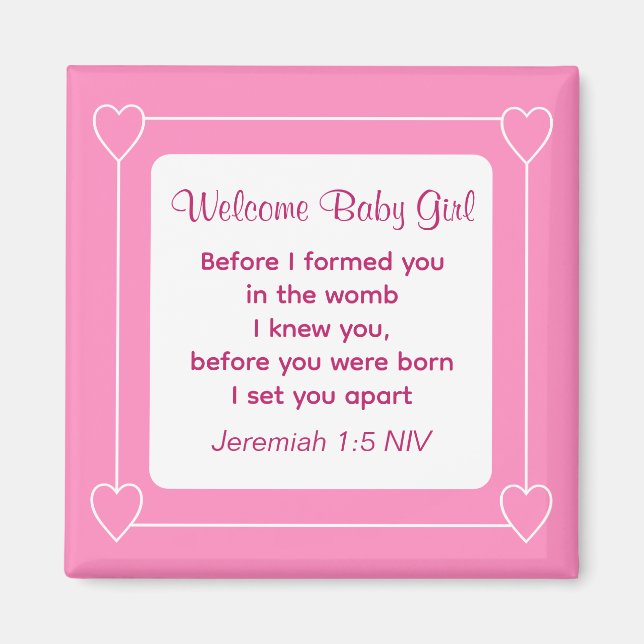 Aimant Joli Baby shower Bible Verse Barré Parti rose (Devant)