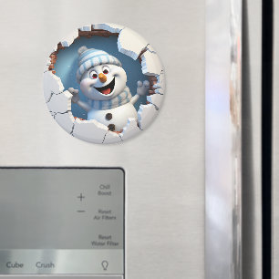 Aimant Joli bonhomme de neige de Noël à travers le mur il