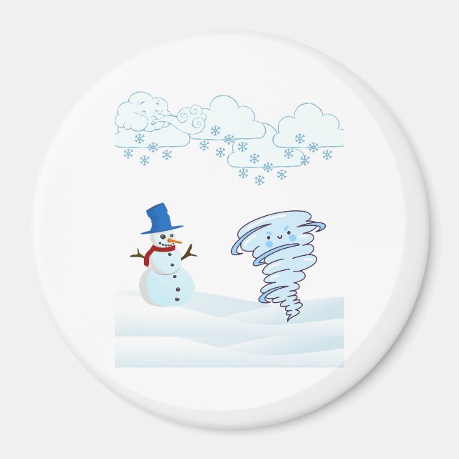 Aimant Joli bonhomme de neige et vent d'hiver (Devant)