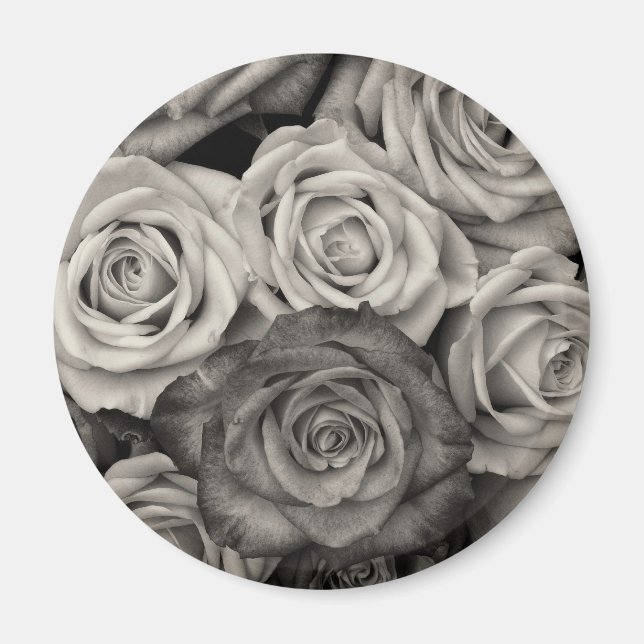 Aimant Joli Bouquet de fleurs en roses noires et blanches (Devant)