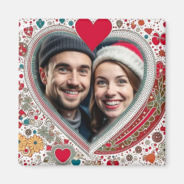 Aimant Joli cadre de Coeurs Rouge et Turquoise (Devant)