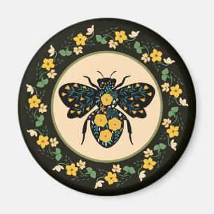 Aimant Joli cadre de fleurs abeille fleurie 