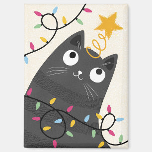 Aimant Joli chat avec lumières et étoile de Noël