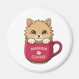Aimant Joli chat de dessin animé dans une tasse de café a