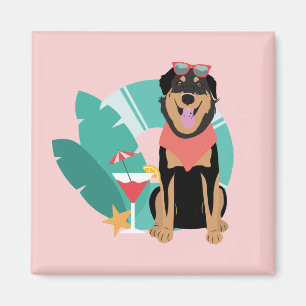 Aimant Joli chien d'été avec lunettes de soleil