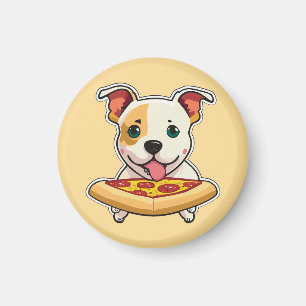 Aimant Joli chiot tenant une tranche de pizza