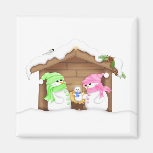 Aimant Joli crèche de Noël bonhomme de neige (Devant)