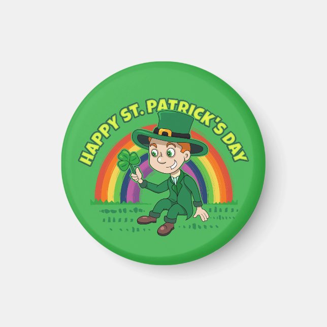 Aimant Joli dessin animé leprechaun avec shamrock et arc- (Devant)