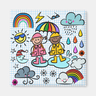 Aimant Joli dessin pour enfants Météo Doodles