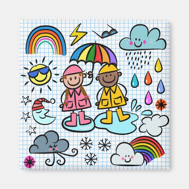 Aimant Joli dessin pour enfants Météo Doodles (Devant)