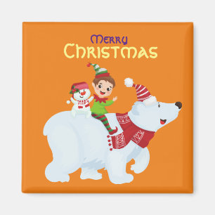 Aimant Joli elfe de Noël ours polaire bonhomme de neige c