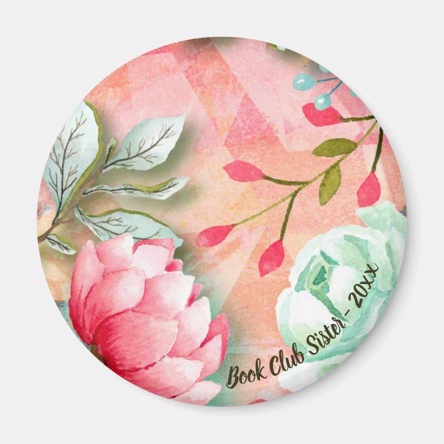Aimant Joli et élégant Club de livres de fleurs d'aquarel (Devant)