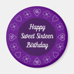 Aimant Joli Joyeux Doux 16 Anniversaire Purple Festive