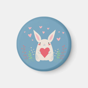 Aimant Joli Lapin Blanc Au Coeur