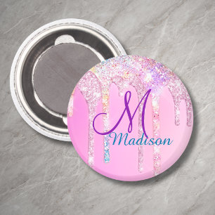 Aimant Joli licorne rose monogramme gouttes de paillettes