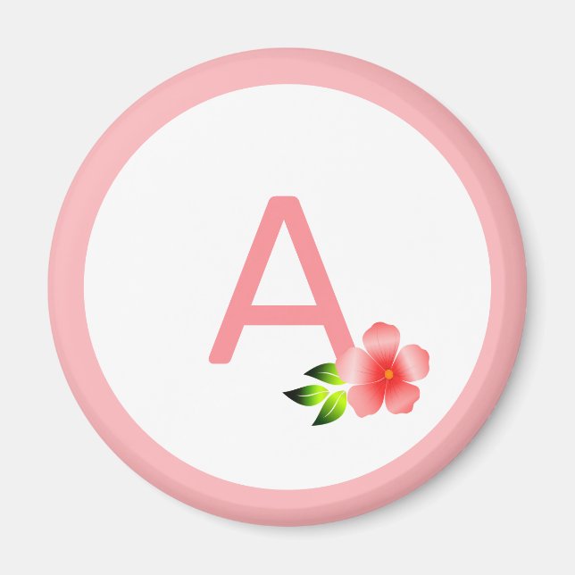 Aimant Joli monogramme rose et fleur rose (Devant)
