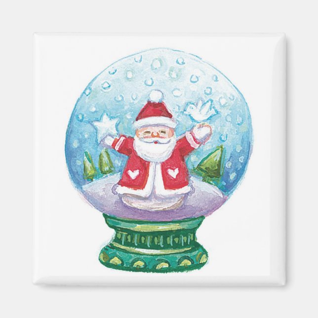 Aimant Joli Noël Snowglobe Père Noël, Étoile, Oiseau (Devant)