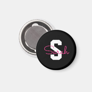 Aimant Joli nom & monogramme | Noir Blanc & Rose