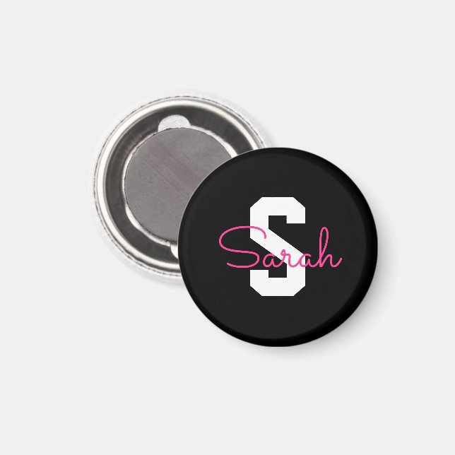 Aimant Joli nom & monogramme | Noir Blanc & Rose (Recto/Verso)