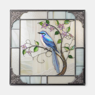 Aimant Joli oiseau bleu sur vigne en fleurs