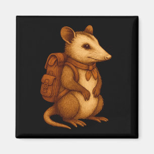 Aimant Joli opossum randonneur en sac à dos campeur forêt