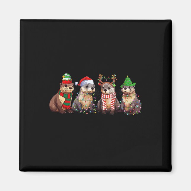 Aimant Joli Otter Noël Pyjama Amusants Jeu de Noël Lumièr (Devant)