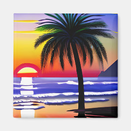 Aimant Joli palmier tropical et coucher de soleil