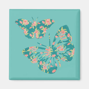 Aimant Joli papillons floraux Turquoises