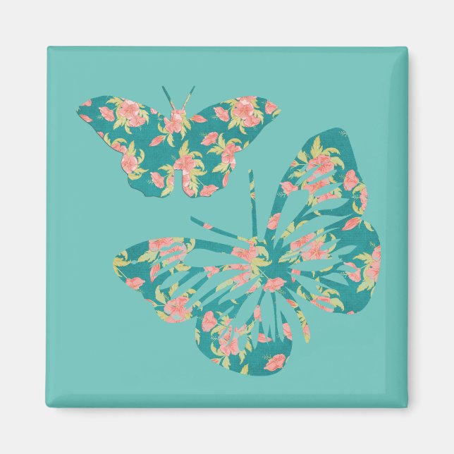 Aimant Joli papillons floraux Turquoises (Devant)