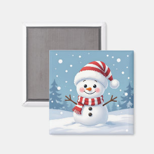 Aimant Joli petit bonhomme de neige avec écharpe et chape