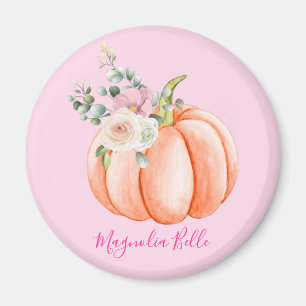 Aimant Joli petit nom de citrouille florale rose printemp
