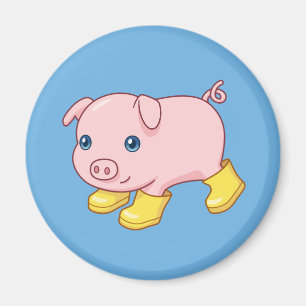 Aimant Joli Porcelet Cochon en Bottes de Caoutchouc Jaune