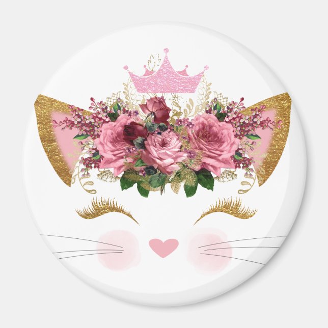 Aimant Joli rose Kitty Floral Couronne rose (Devant)