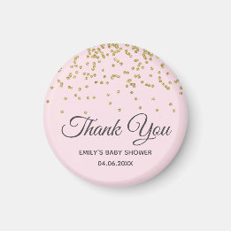 Aimant Joli Rose Pâle Doré Paillettes Merci Baby Shower