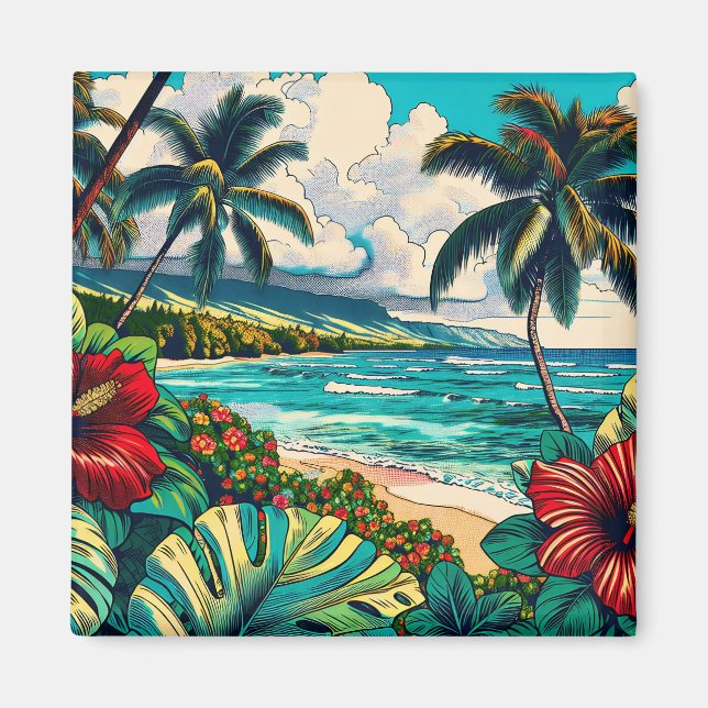 Aimant Joli thème Hawaiian Island (Devant)