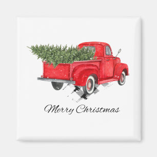 Aimant Joli Vintage Camion Rouge Noël Arbre de Noël