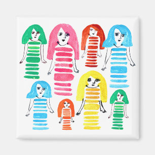 Aimant Jolie aquarelle filles art moderne funky
