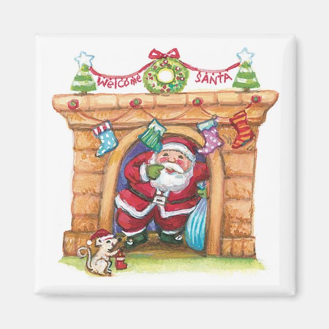 Aimant Jolie Caricature Jolly Santa Claus Descendre Chimn (Devant)